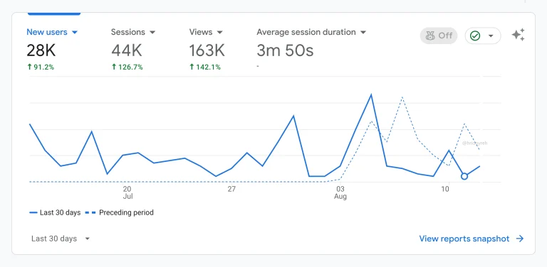 Analytics report showing new users for website conversion analysis